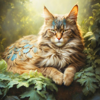 Puzzle Maine Coon avec plumes en forêt