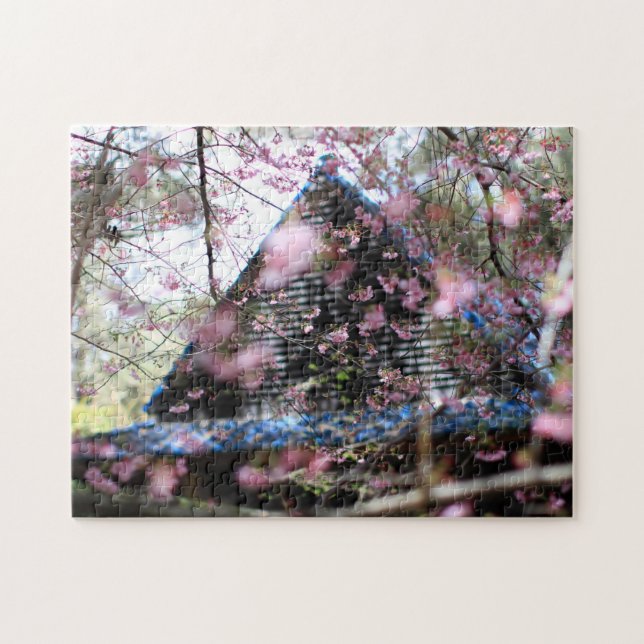 Puzzle Maison de bois à fleurs roses (Horizontal)