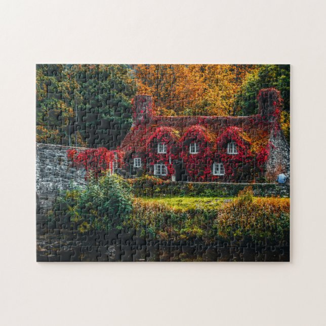 Puzzle Maison de campagne avec vignes rouges Couvrant la  (Horizontal)
