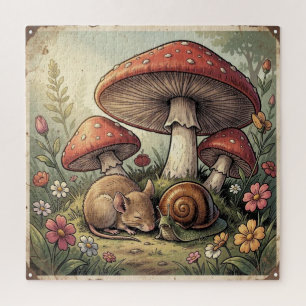 Puzzle Maison de Campagne Rétro Champignons et Faune