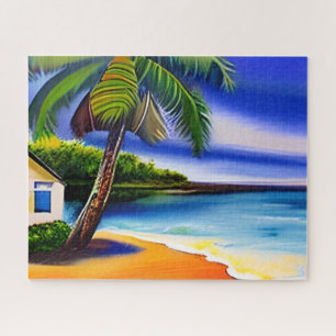Puzzle Maison de plage blanche et eau bleue