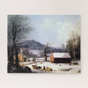 Puzzle Maison d'école rouge hiver George Henry Durrie 185