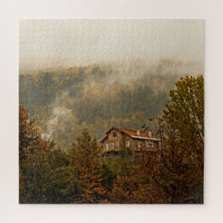 Puzzle Maison en bois de la forêt : Scène tranquille
