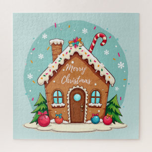 Puzzle Maison en pain d'épices fantaisiste scène de Noël