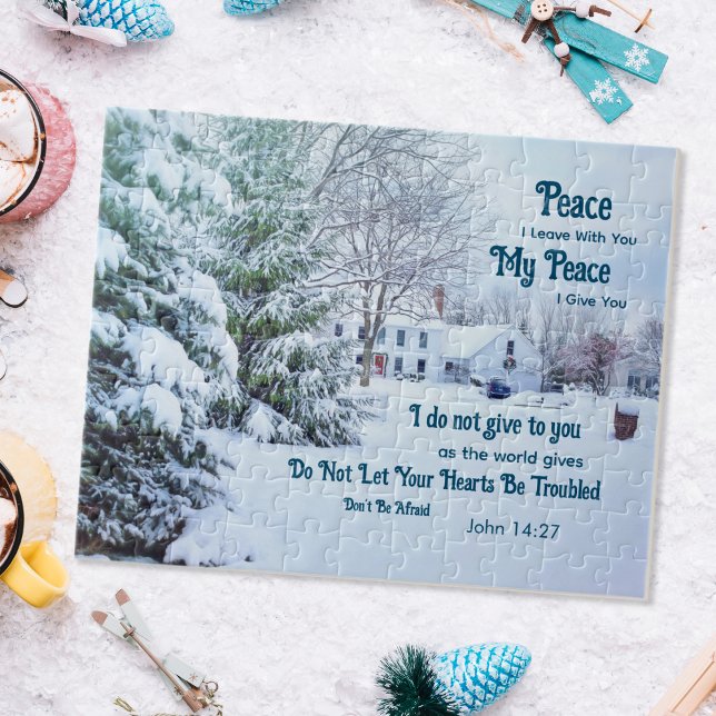 Puzzle Maison forestière d'hiver - Jean 14:27 Bible Verse (Créateur téléchargé)