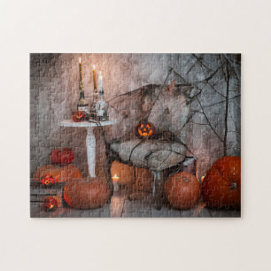 Puzzle Maison hantée Halloween bougies Citrouilles