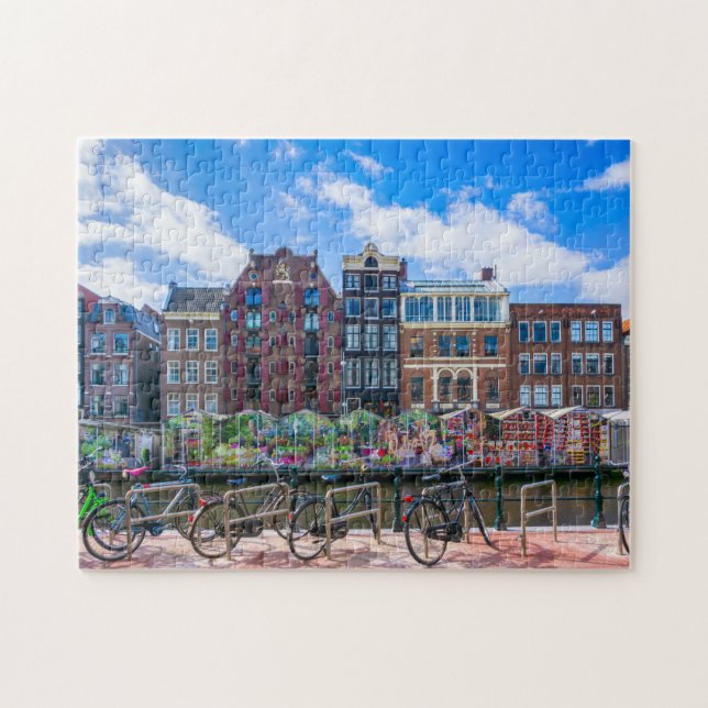Puzzle Maisons à vélo le long du canal d'Amsterdam Pays-B (Horizontal)