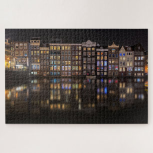 Puzzle Maisons d'Amsterdam avec les lumières colorées