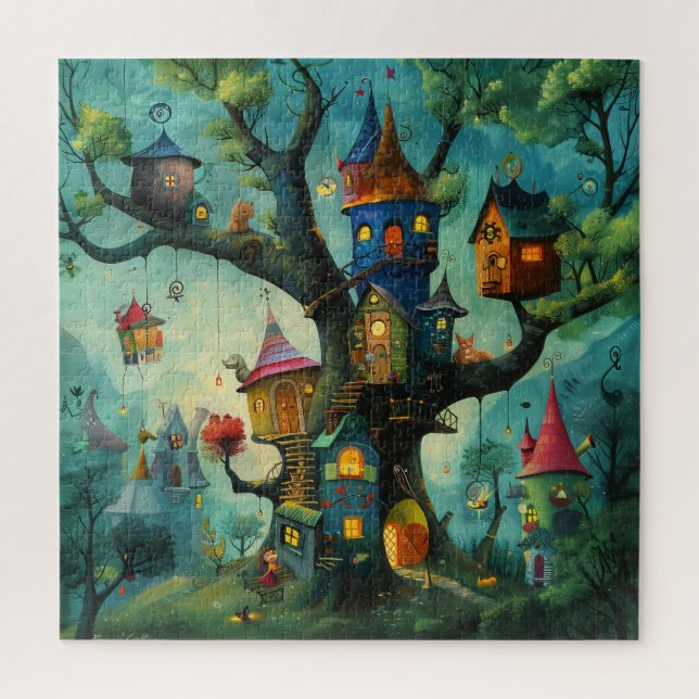 Puzzle Maisons dans un grand arbre fantaisiste (Vertical)