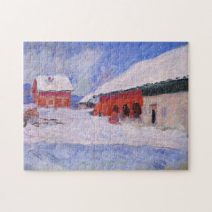 Puzzle Maisons rouges Bjornegaard Neige Norvège Monet Art
