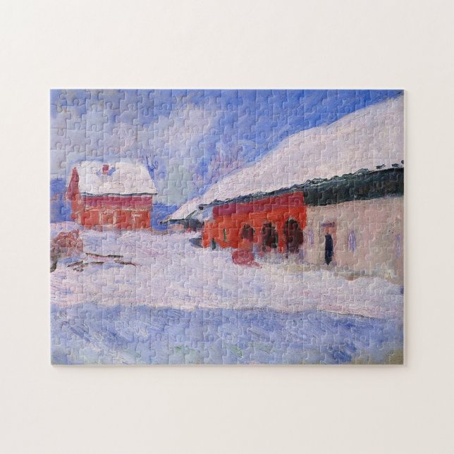 Puzzle Maisons rouges Bjornegaard Neige Norvège Monet Art (Horizontal)