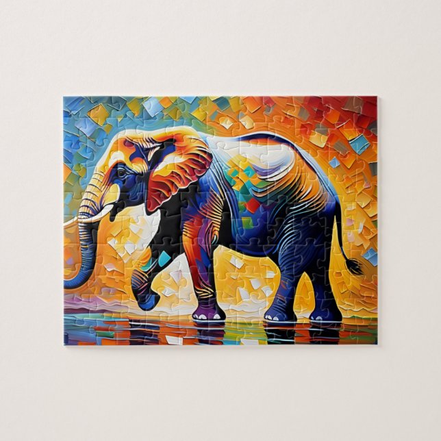 Puzzle Majestic Colorful Eléphant Abstrait (Horizontal)