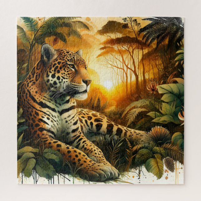 Puzzle Majestic Jaguar Sunset jungle vibrante nature Cade (Vertical)