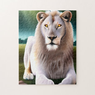 Puzzle Majestic White Lion Golden Eyes Ethereal Art