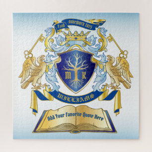Puzzle Make Your Own Emblem Tree Book Key Crown Gold Blue