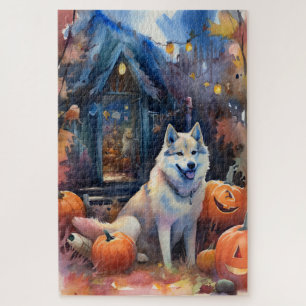 Puzzle Malamute d'Halloween en Alaska avec la peur Citrou