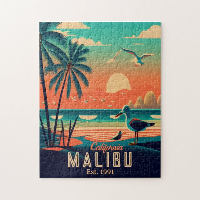 Puzzle Malibu California Retro Sunset Souvenirs 1950 (Vertical)