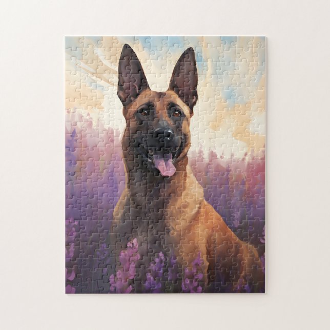 Puzzle Malinois belge en Lavender champ (Vertical)