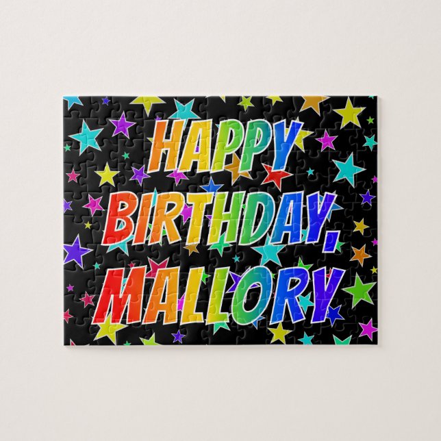 Puzzle "MALLORY" Prénom, Amusant "HEUREUX ANNIVERSAIRE" (Horizontal)