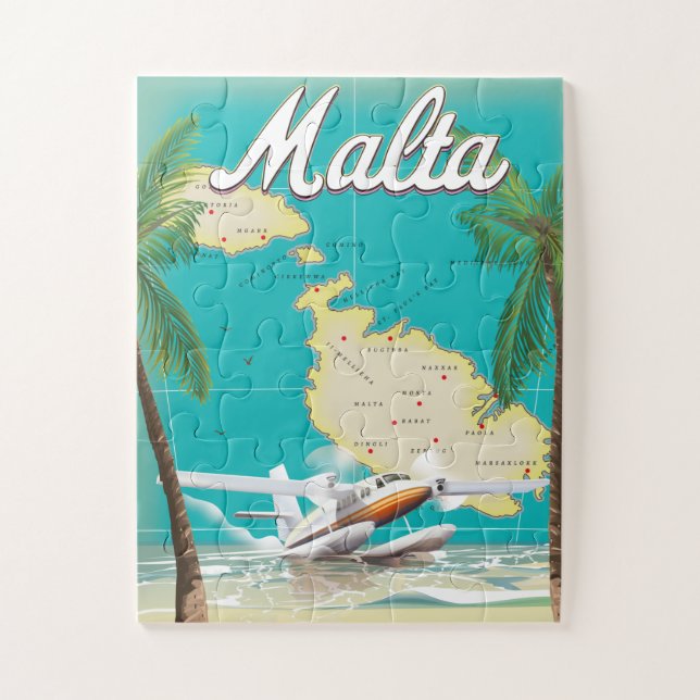 Puzzle Malte plage et carte affiche voyage (Vertical)