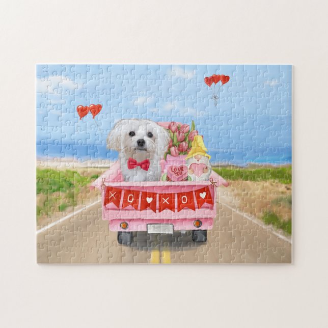 Puzzle Maltese Dog Valentine's Day Truck (Horizontal)
