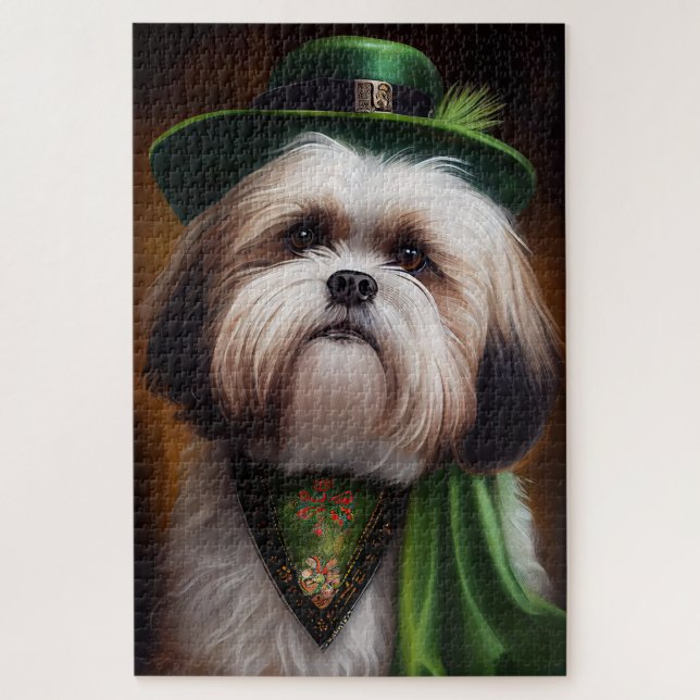 Puzzle Malti Tzu Chien en Robe de la Saint Patrick (Vertical)