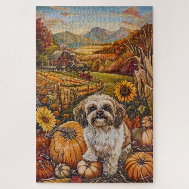 Puzzle Malti Tzu Chien Moisson d'automne Thankgiving (Vertical)