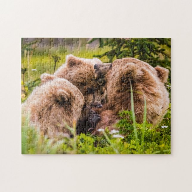 Puzzle Mama bear nourrit ses deux petits, Lake Clark Nati (Horizontal)