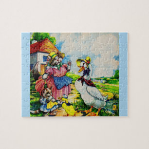 Puzzle mama kitty cat et baby kitty visit canards dans le