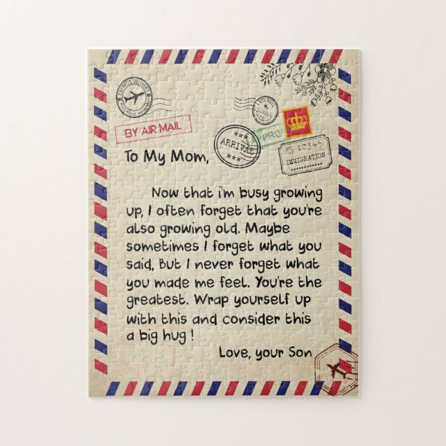 Puzzle Maman Cadeaux | Lettre À Ma Mère Amour Du Fils (Vertical)