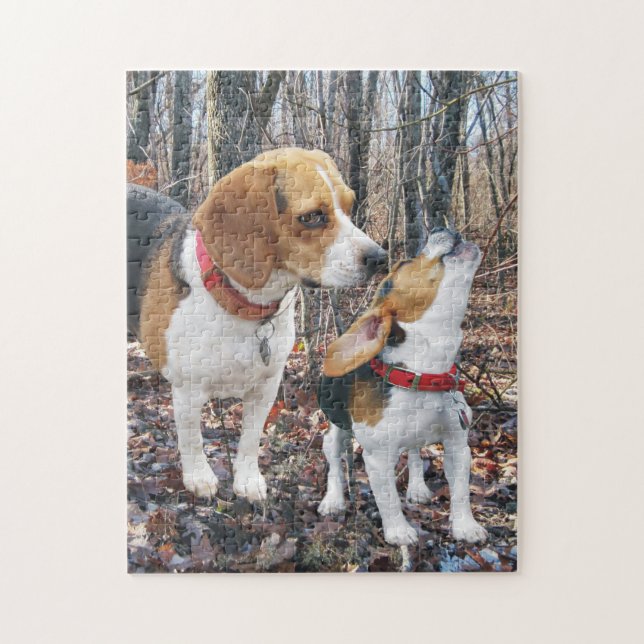 Puzzle Maman et chiot de beagle en bois (Vertical)
