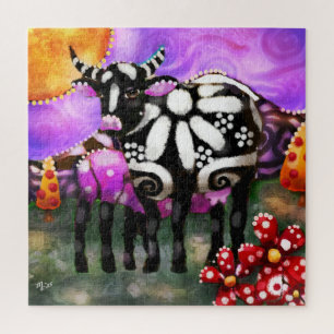 Puzzle Maman vache et bébé abstrait fantaisiste Funky Far