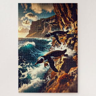 Puzzle Manchots Abstraits Plongeant - Plongeon Suréaliste