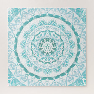 Puzzle Mandala blanc turquoise