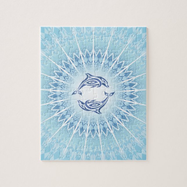 Puzzle Mandala des dauphins bleus (Vertical)