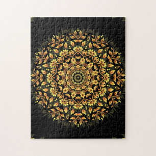 Puzzle Mandala en or noir floral