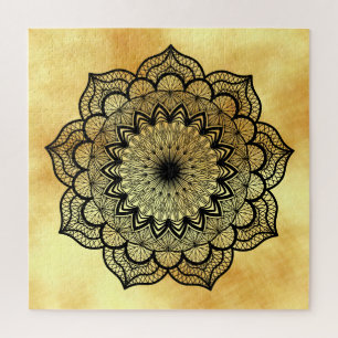 Puzzle Mandala noir sur fond or doux