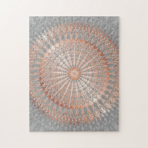 Puzzle Mandala rose de gris d'or