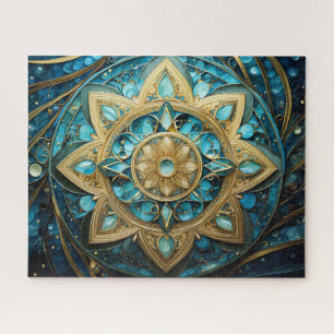 Puzzle Mandala Turquoise Blue Gold