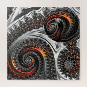 Puzzle Mandelbrot argenté et orange avec sphère