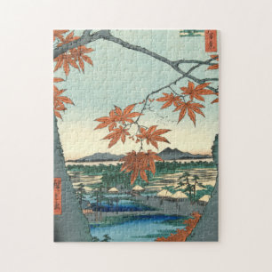 Puzzle Maple Trees at Autumn Shrine Vintage Ukiyo-e