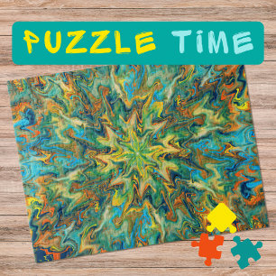 Puzzle Marbling Art Novembre jaune turquoise - difficile