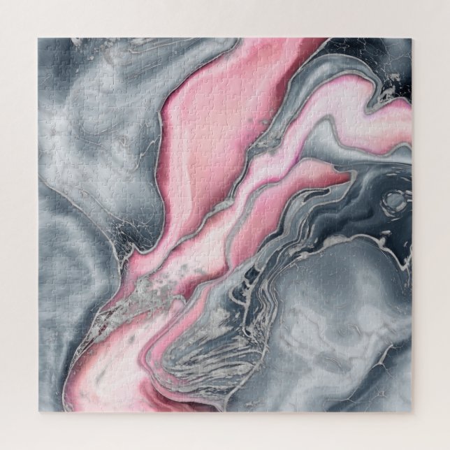 Puzzle Marbre rose clair - rose pastel, gris et argent (Vertical)