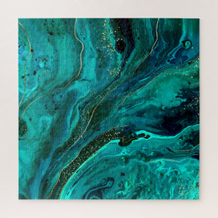 Puzzle Marbre vert & Or : Texture luxueuse