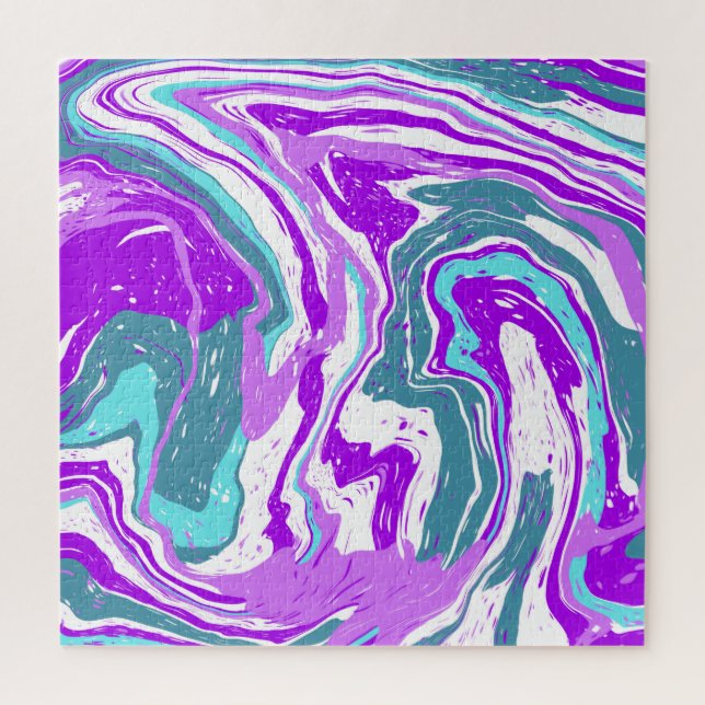 Puzzle Marbre violet, Turquoise, Turquoise, Fluide Art   (Vertical)