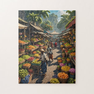 Puzzle marché de fruits en plein air jamaïcain coloré int