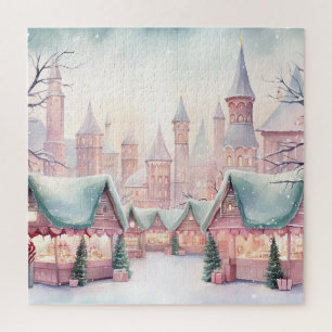Puzzle Marché de Noël à la menthe et rose - Scène d'hiver