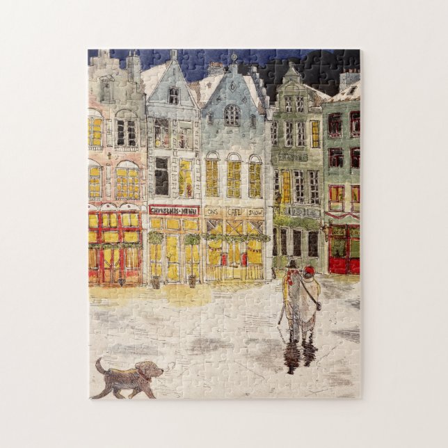 Puzzle Marché de Noël Belgique Aquarelle d'inspiration ré (Vertical)