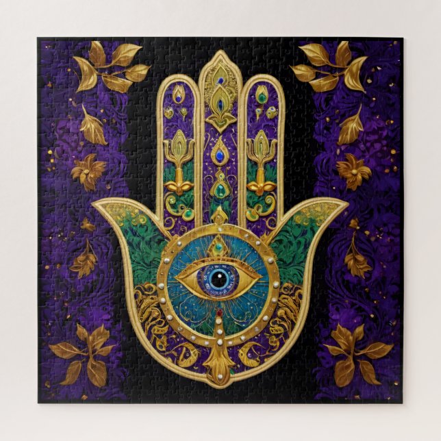Puzzle Mardi Gras Gold violet vert Hamsas Art (Vertical)