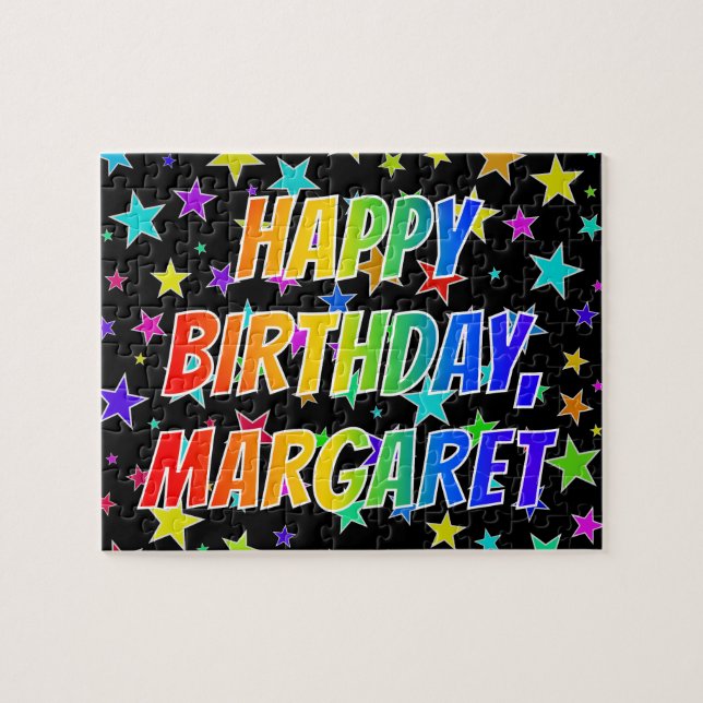 Puzzle "MARGARET" Prénom, Amusant "HEUREUX ANNIVERSAIRE" (Horizontal)